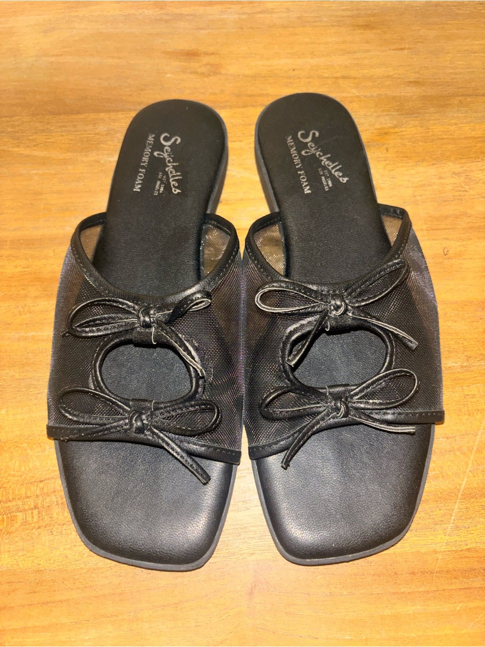 Seychelles Black Slide Mules with Double Bow Detail